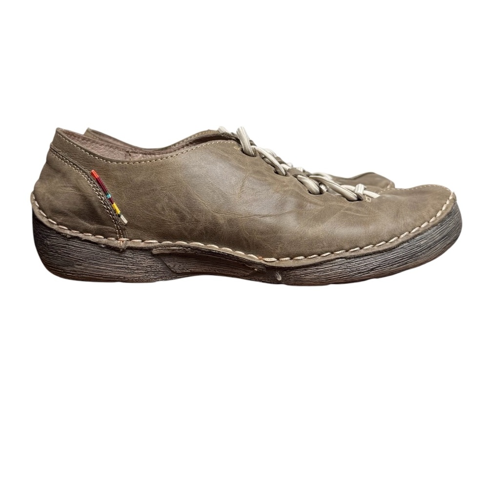 Spring Step Carhop Taupe Comfort Leather Elastic Lace-up Flats Shoes Size 38
